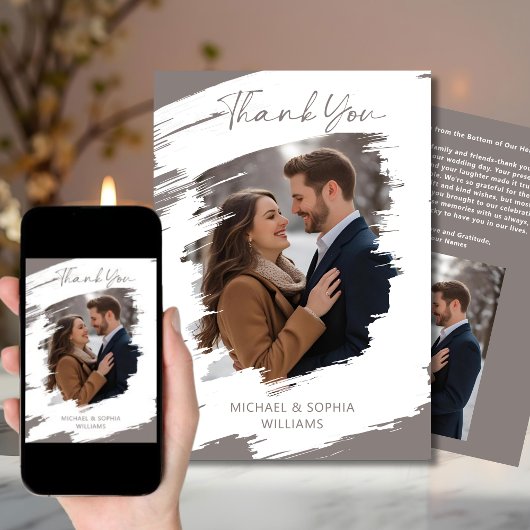 Invitation Mariage Artistique Moderne Merci Hiver Gris