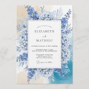 Invitation Mariage artistique romantique Hydrangea Bleu