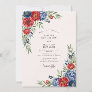Invitation Mariage Artistique Traditionnel Navy Crimson