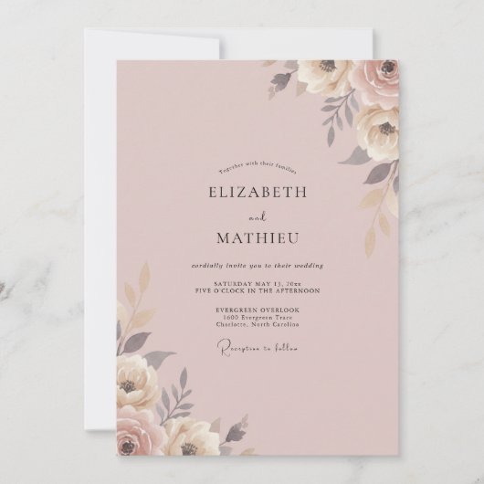 Invitation Mariage Ash Blush Bloom (Devant)