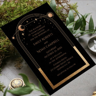 Invitation Mariage Astronomie Lune Soleil Or Noir Mystique