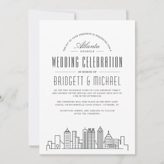 Invitation Mariage Atlanta | Ligne Skyline Déco Moderne (Devant)