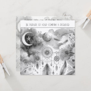 Invitation Mariage Attrape-Rêves Lune Céleste Noir Blanc