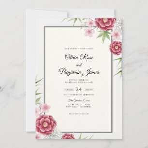 Invitation Mariage au bambou eucalyptus asiatique cramoisi