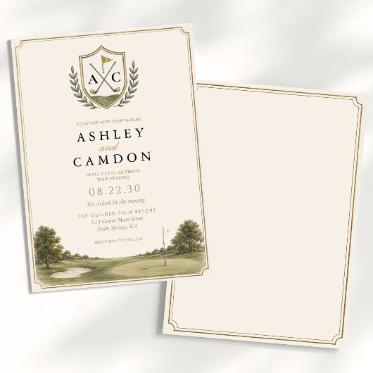 Invitation Mariage au Blason de Golf Élégant Monogramme