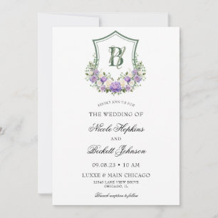 Invitation Mariage au blason floral blanc violet