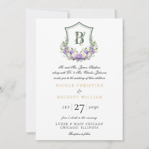 Invitation Mariage au blason floral blanc violet