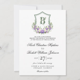 Invitation Mariage au blason floral blanc violet