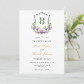 Invitation Mariage au blason floral blanc violet (Debout devant)