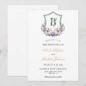Invitation Mariage au blason floral blanc violet (Devant / Derrière)