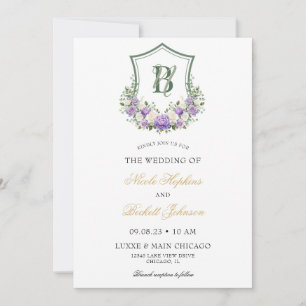 Invitation Mariage au blason floral blanc violet