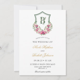 Invitation Mariage au blason floral de pivoines roses