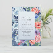 Invitation Mariage au bleuet et feuillage de corail d'eucalyp (Debout devant)