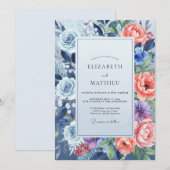 Invitation Mariage au bleuet et feuillage de corail d'eucalyp (Devant / Derrière)