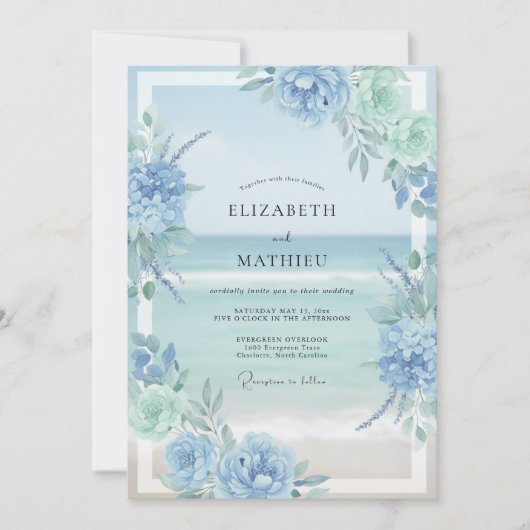 Invitation Mariage au bleuet, menthe, hydrangea et eucalyptus (Devant)