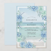 Invitation Mariage au bleuet, menthe, hydrangea et eucalyptus (Devant / Derrière)