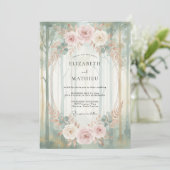 Invitation Mariage au bois de menthe rose (Debout devant)