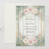 Invitation Mariage au bois de menthe rose (Devant / Derrière)