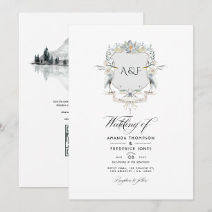 Invitation Mariage au bord du lac avec monogramme et couronne