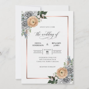 Invitation Mariage au Bouquet de Eucalyptus Gris Champagne