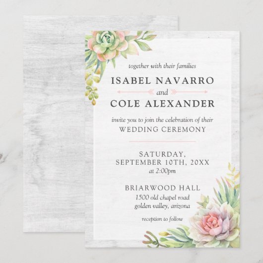 Invitation Mariage au Cactus et Succulentes Aquarelle Rustiqu (Devant / Derrière)