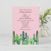Invitation Mariage au cactus. Succulent vert. Rose moderne (Debout devant)