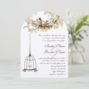 Invitation Mariage au Cerisier en Fleur Oiseau de l'Amour Cag