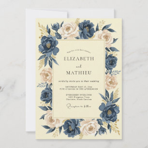 Invitation Mariage au Champagne de Minuit Ranunculus Eucalypt