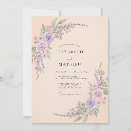 Invitation Mariage au Champagne Rose Lilas (Devant)
