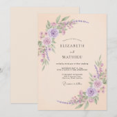 Invitation Mariage au Champagne Rose Lilas (Devant / Derrière)