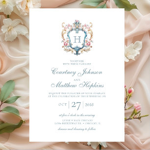 Invitation Mariage au chandelier floral à monogramme vintage