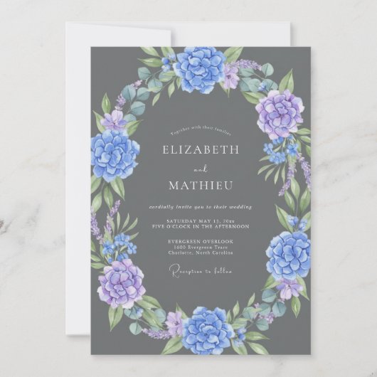 Invitation Mariage au Charbon de Bois Hydrangea Violet Eucaly (Devant)