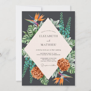 Invitation Mariage au charbon exotique de palmier eucalyptus