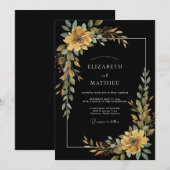 Invitation Mariage au Charbon Feuillu Ocre Peint à la Main (Devant / Derrière)