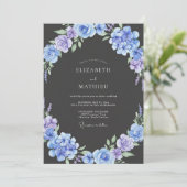 Invitation Mariage au Charbon Hydrangee Eucalyptus Pérywinkle (Debout devant)