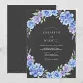 Invitation Mariage au Charbon Hydrangee Eucalyptus Pérywinkle (Devant / Derrière)