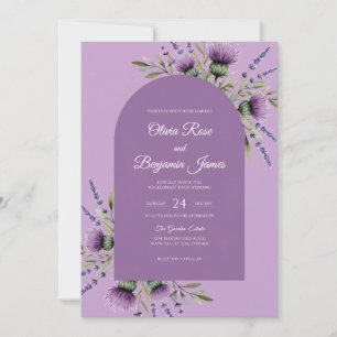 Invitation Mariage au chardon à l'eucalyptus et lavande viole