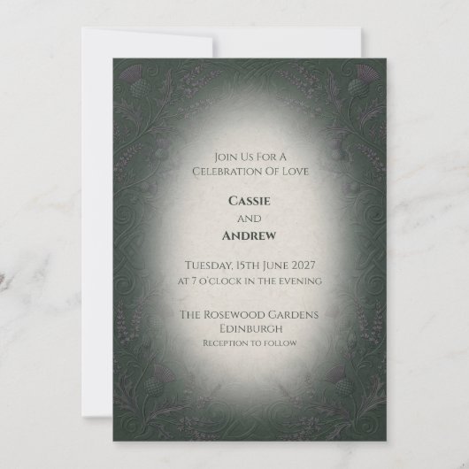 Invitation Mariage au Chardon Brumeux Vert Foncé (Devant)