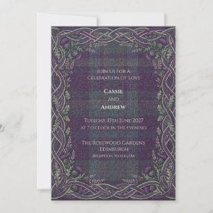 Invitation Mariage au chardon celtique tartan violet