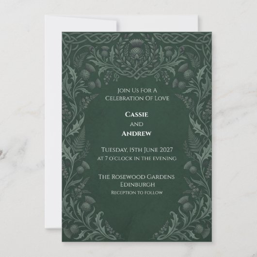 Invitation Mariage au Chardon Celtique Vert Foncé (Devant)