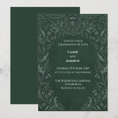 Invitation Mariage au Chardon Celtique Vert Foncé (Devant / Derrière)