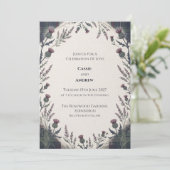 Invitation Mariage au chardon tartan vert pourpre (Debout devant)