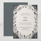 Invitation Mariage au chardon tartan vert pourpre (Devant / Derrière)