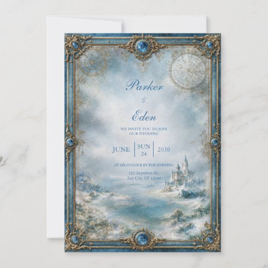 Invitation Mariage au Château Bleu givré (Devant)