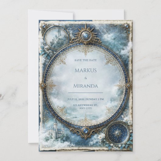 Invitation Mariage au Château Céleste Bleu (Devant)