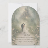 Invitation Mariage au château de conte de fée romantique, dat (Devant)