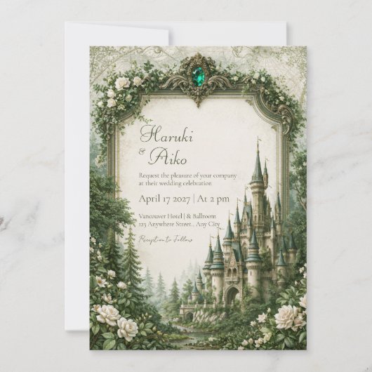 Invitation Mariage au Château Emerald Rose (Devant)