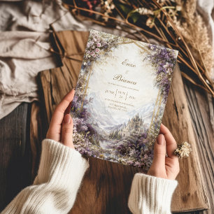 Invitation Mariage au Château Floral Rose et Violet avec Arch