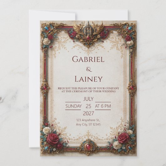 Invitation Mariage au château Ruby Rose (Devant)