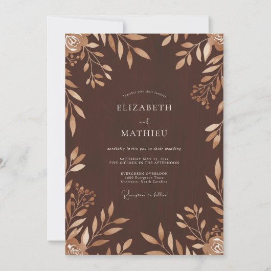 Invitation Mariage au Chocolat Bronze Feuillu (Devant)